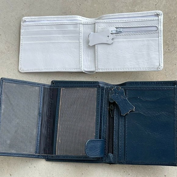 Other - Lot of 2 Wallet Card holder Handmade Genuine Leather Bifold Wallet Blue White